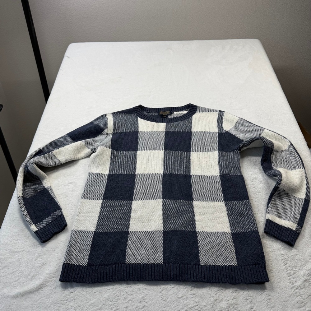 Pendleton Sweater Womens Small Navy White Good Buffalo Check Cotton Knit